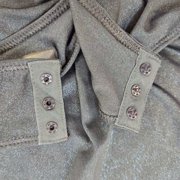 NWT BCBGMaxAzria Blue Metallic Drape Neck Bodysuit Size Small - Picture 6 of 7